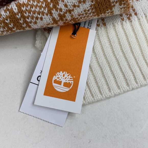Timberland Plaid Knit Scarf Creme Tan New NWT Acrylic - Picture 5 of 13
